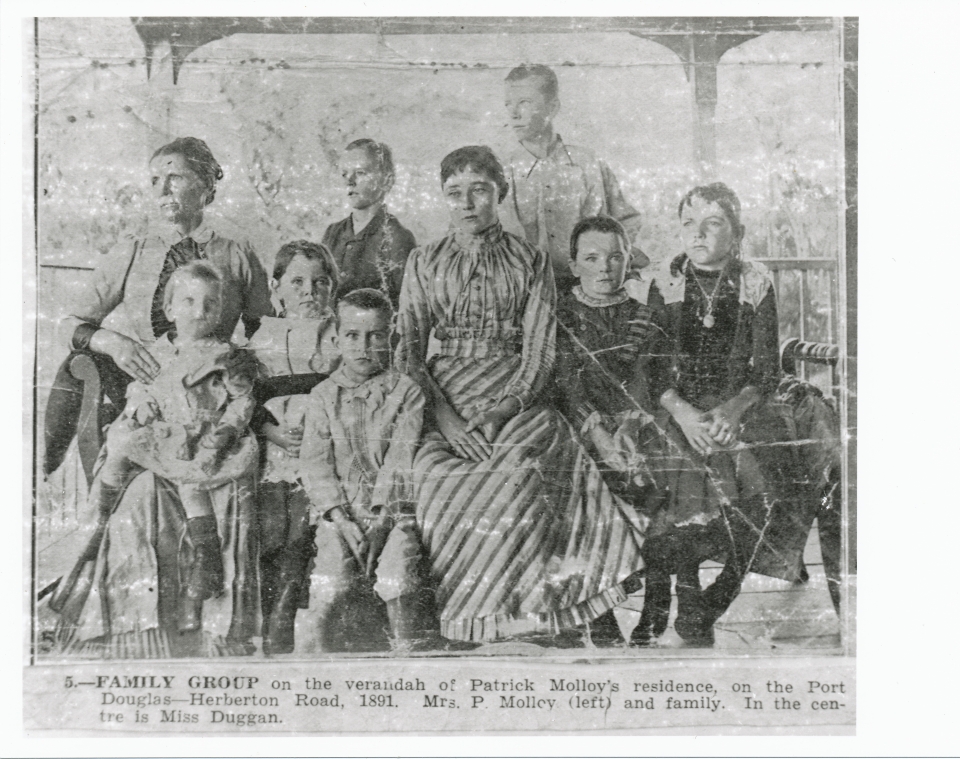 Mrs Ellen Molloy, her children and Miss Duggan (governess?) at their Rocky Plains home, 1891 (Courtesy State Library of Queensland)