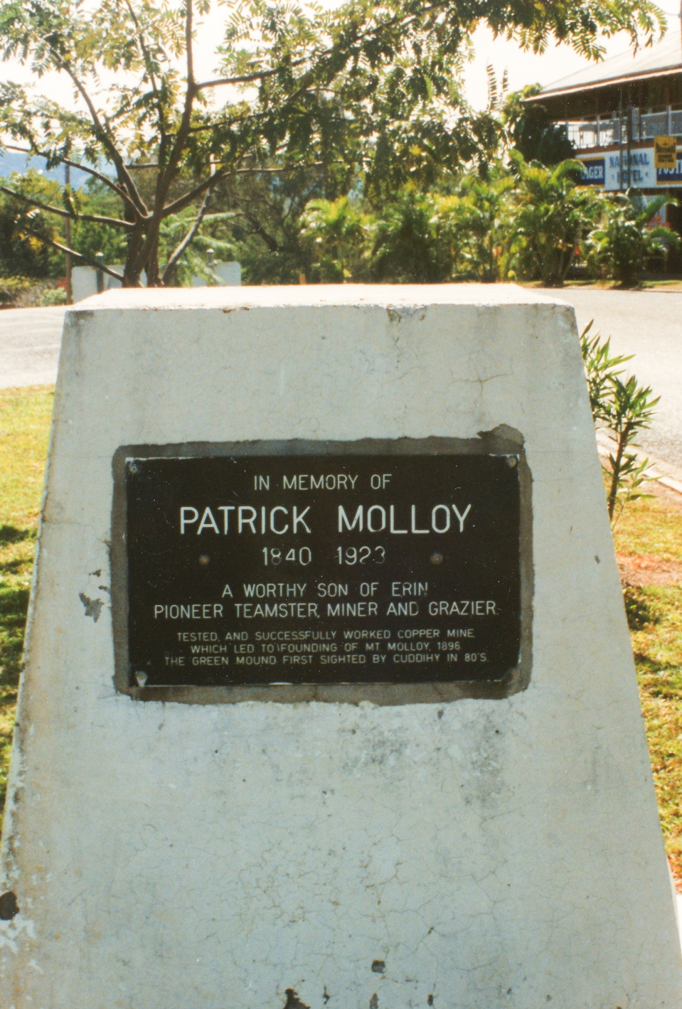 Memorial to Patrick Molloy at Mt Molloy, North Queensland
